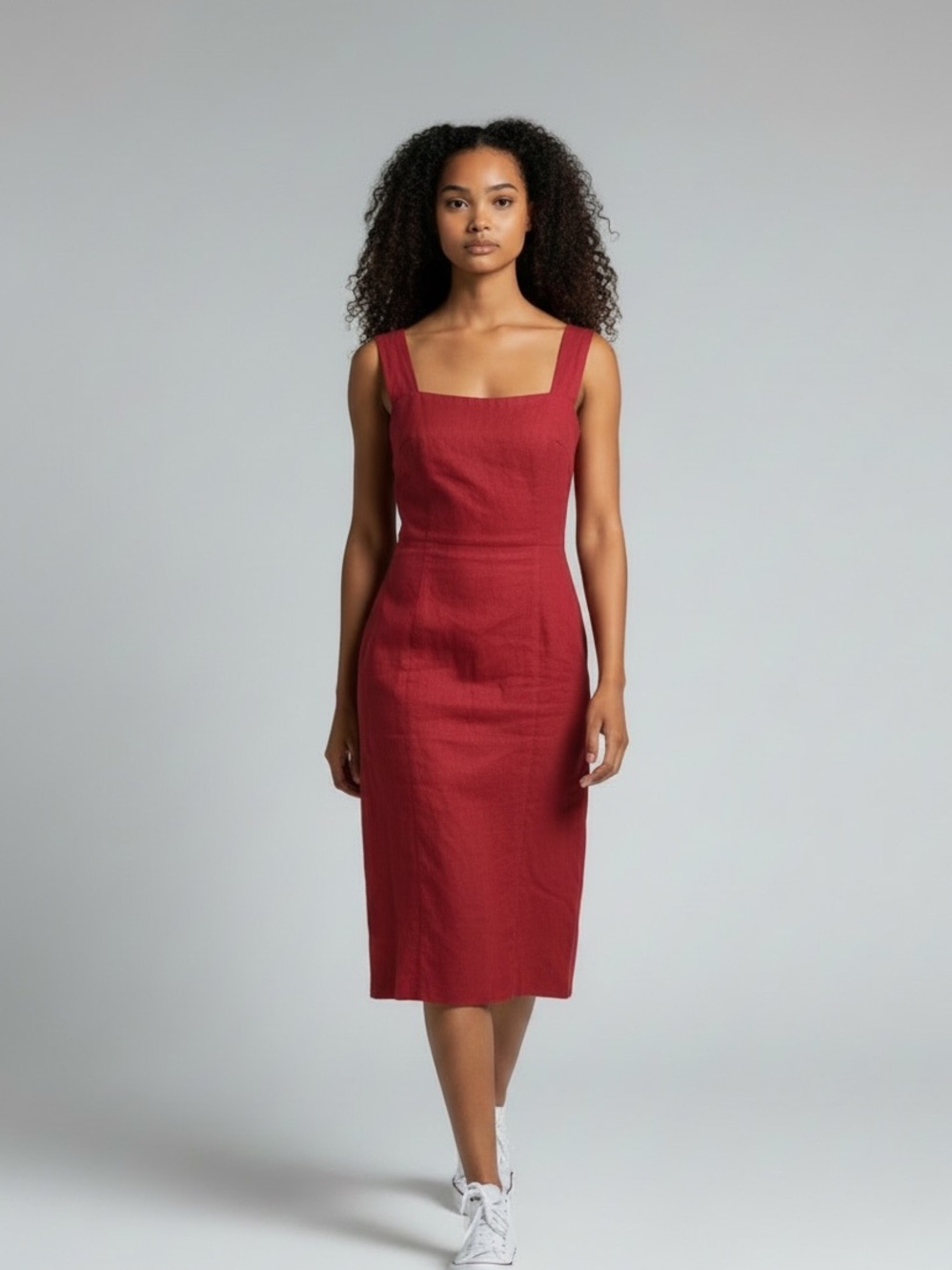 Reformation 100% Linen Cherry Red Midi Dress Size:10 - Picture 3 of 7